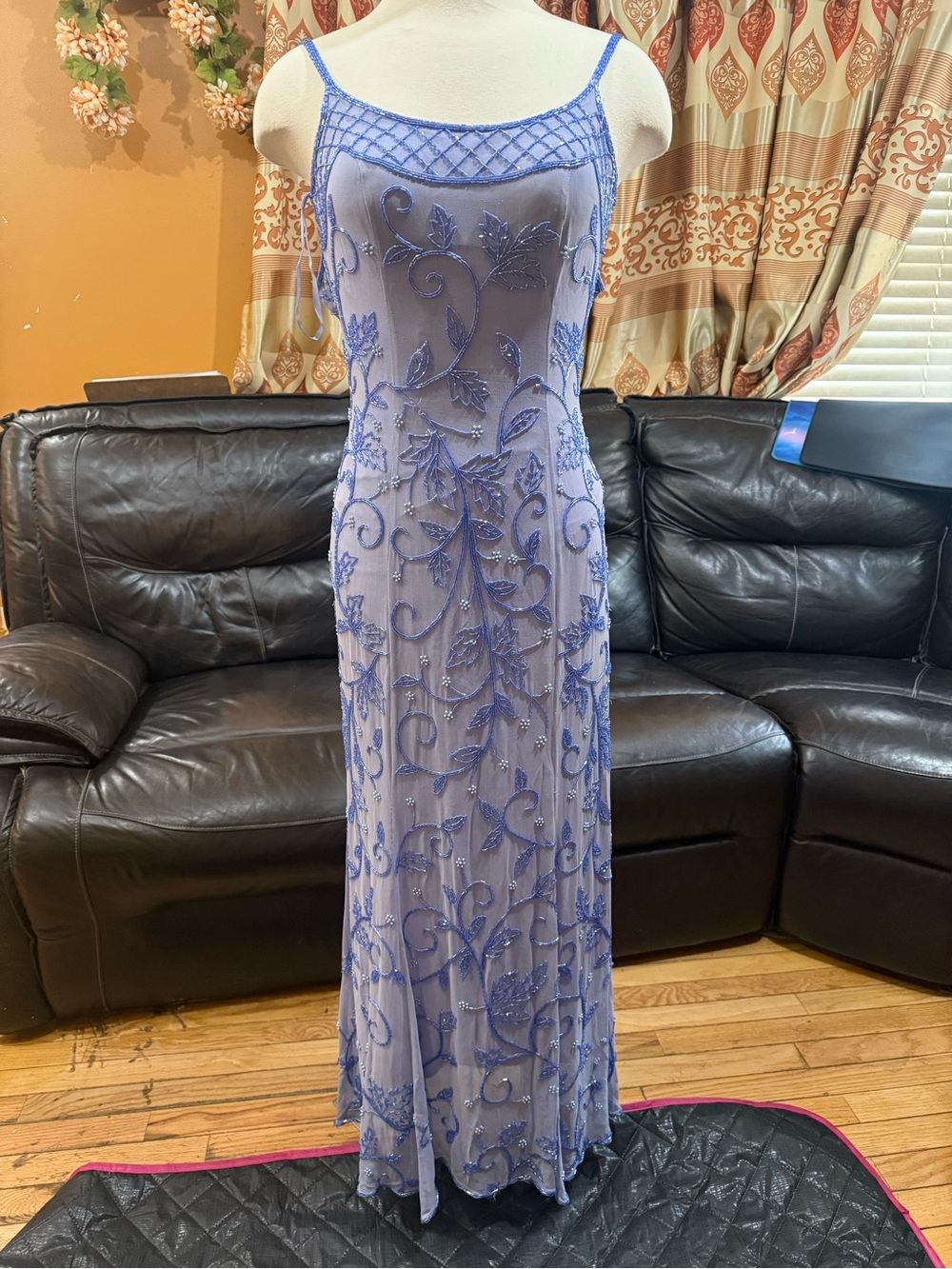 Alyce Designs Vintage Size 2 Periwinkle Purple Blue Beaded Prom Evening Dress